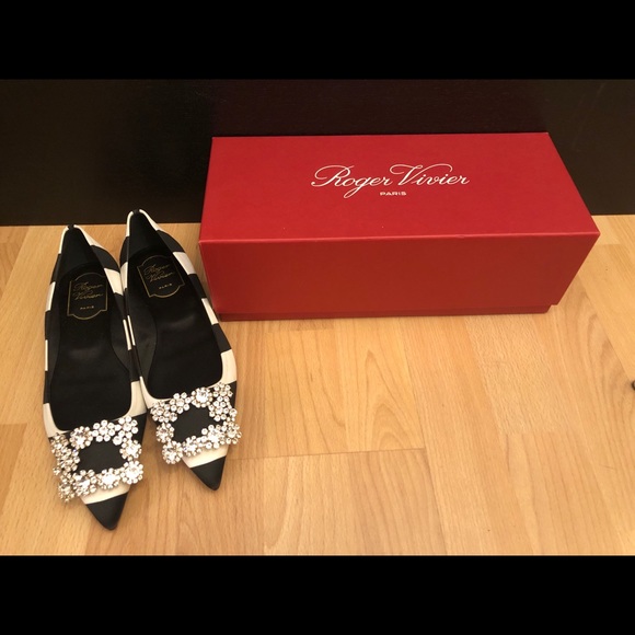 Roger Vivier Crystal Embellished Striped Flats - Picture 7 of 14